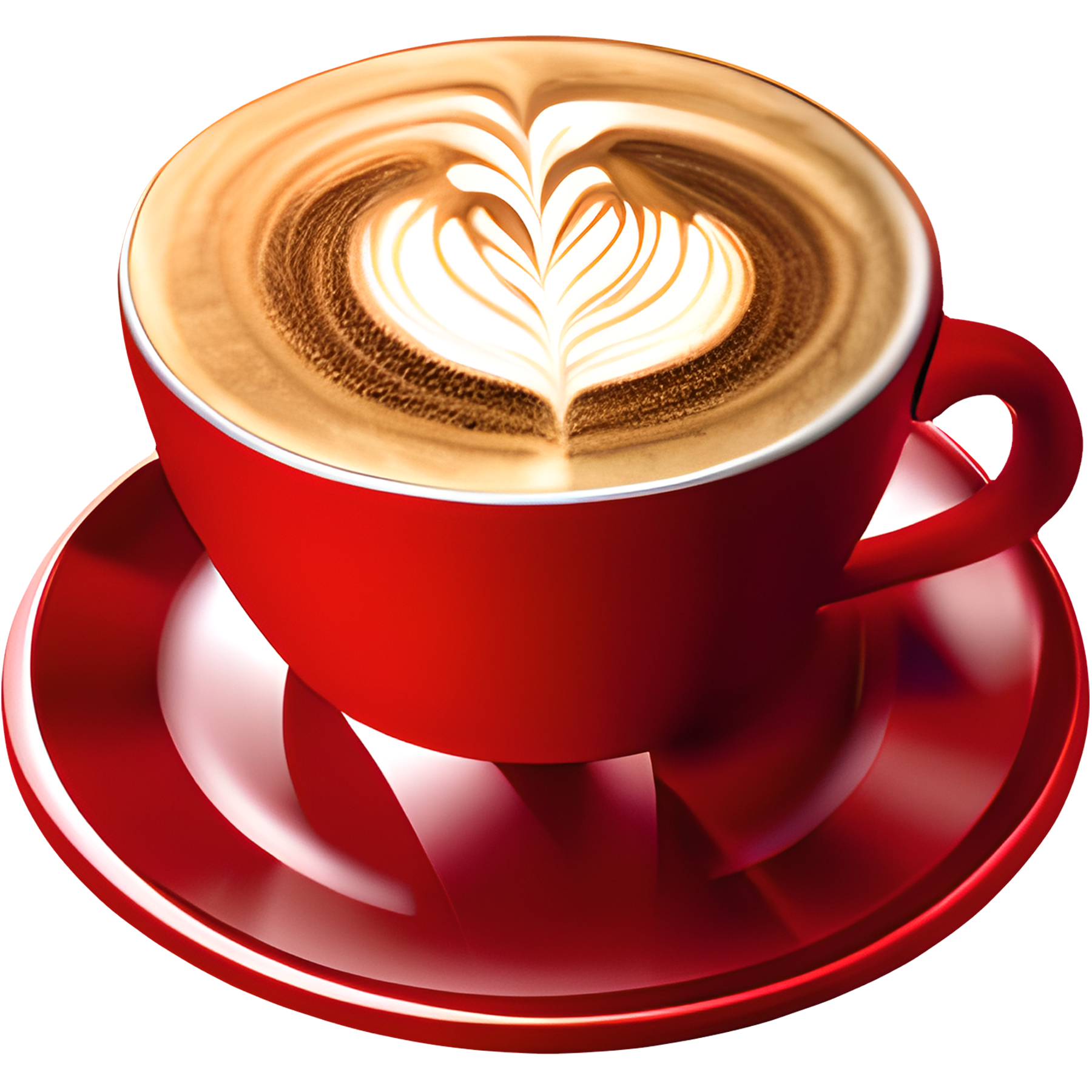 Café capuchino caliente con un corazón de espuma servido en una taza roja. 6