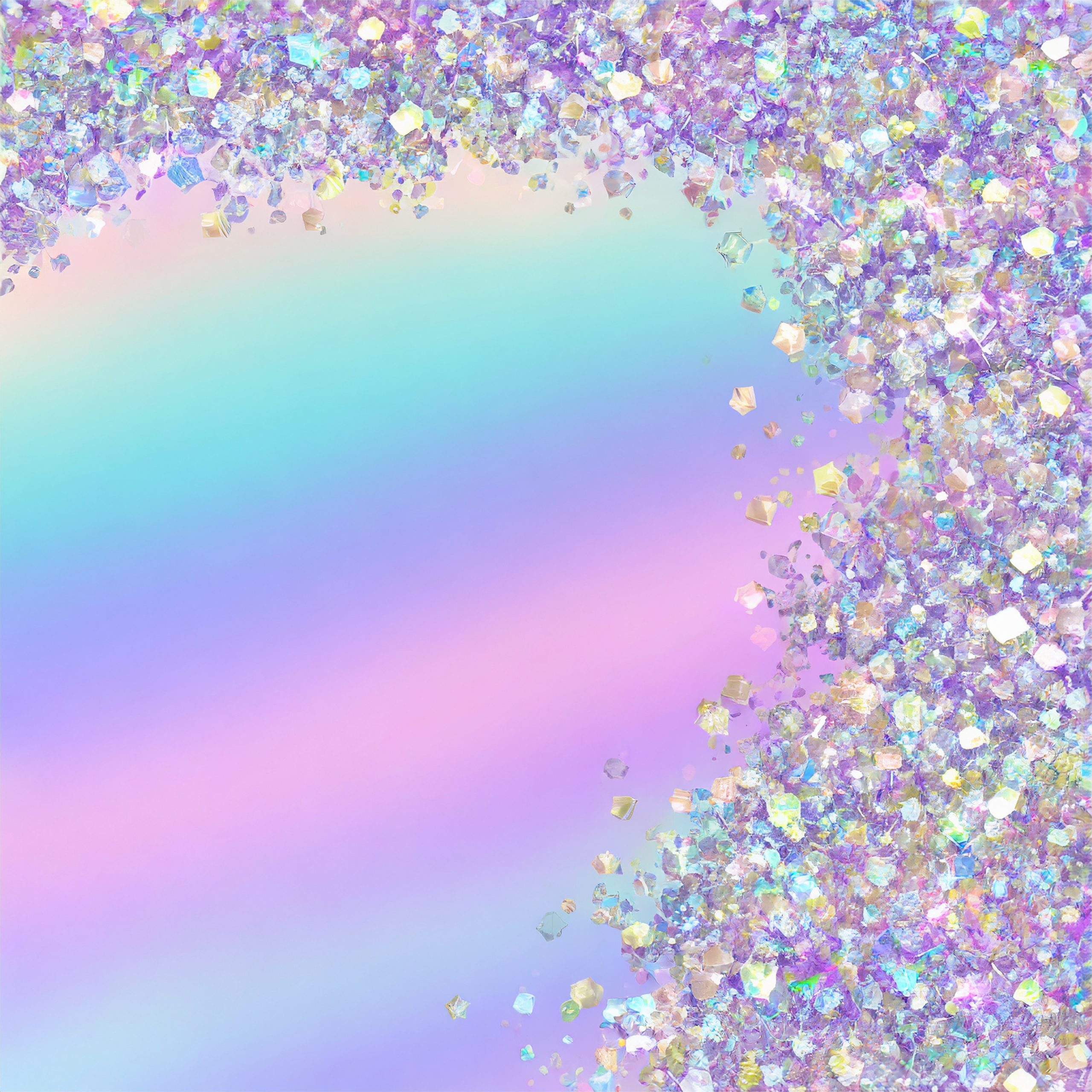 Cristales brillantes de colores sobre un fondo de acuarela difuminada en tonos pastel