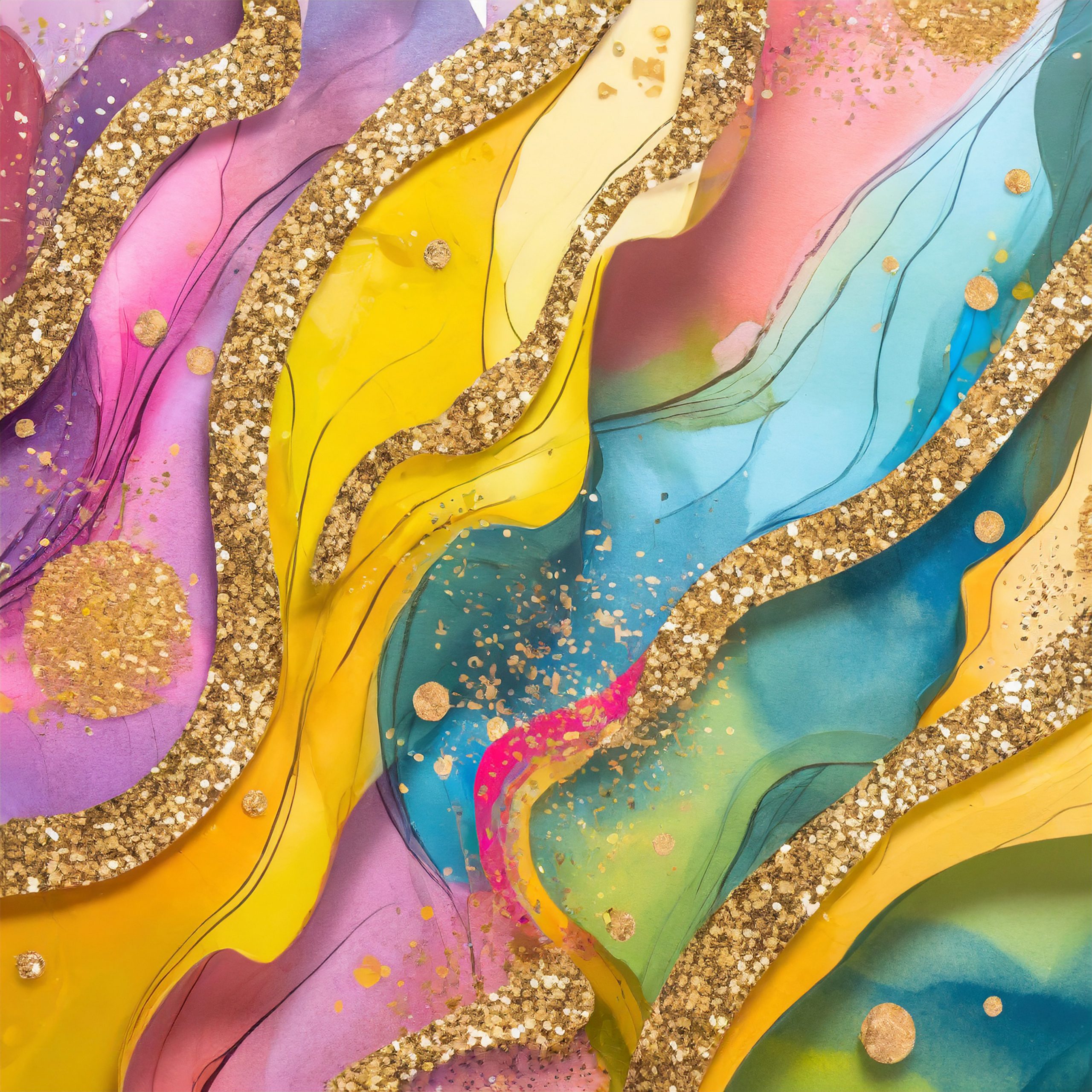 Salpicaduras de pintura mezcladas con glitter color oro