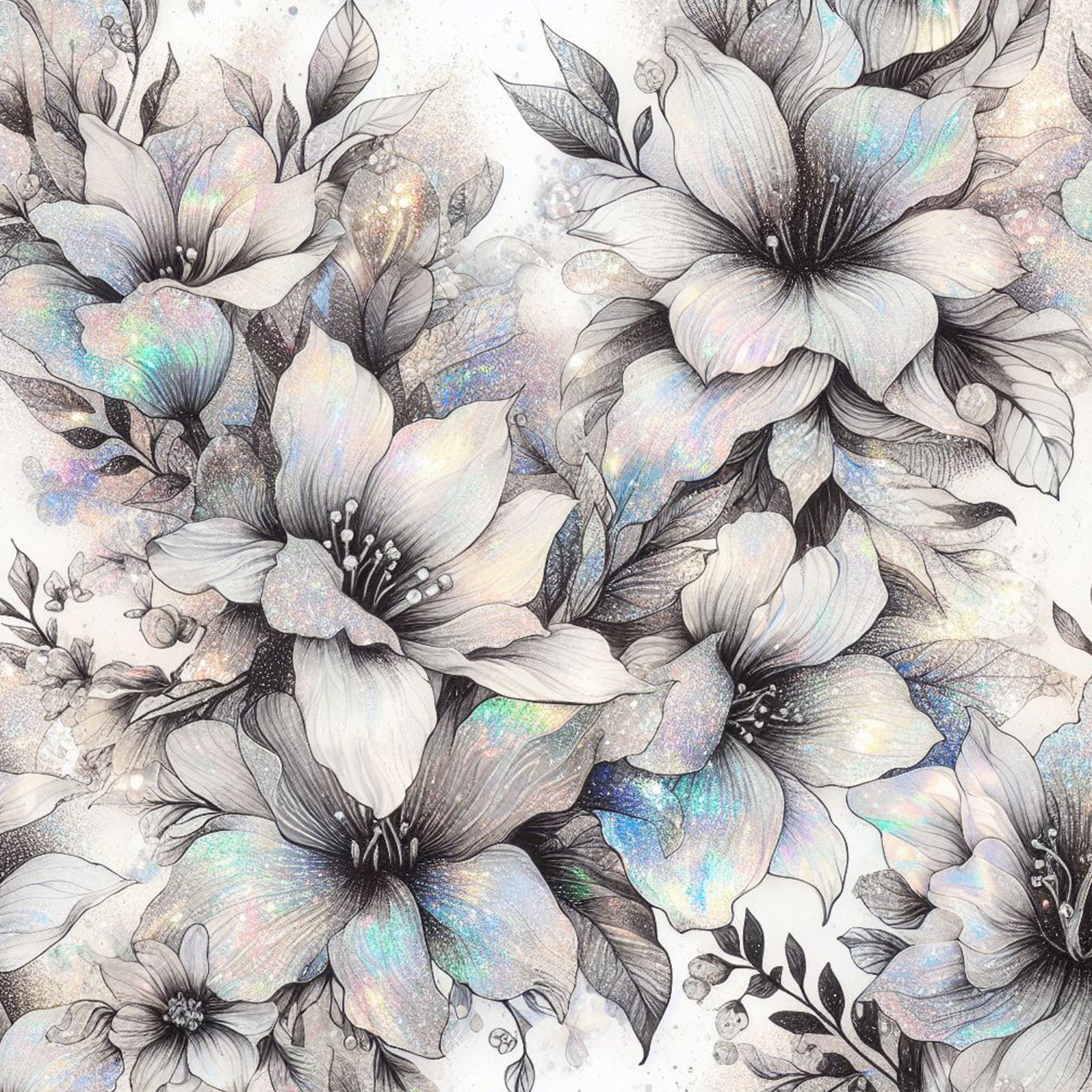 Fondo de flores blancas con destellos iridiscentes