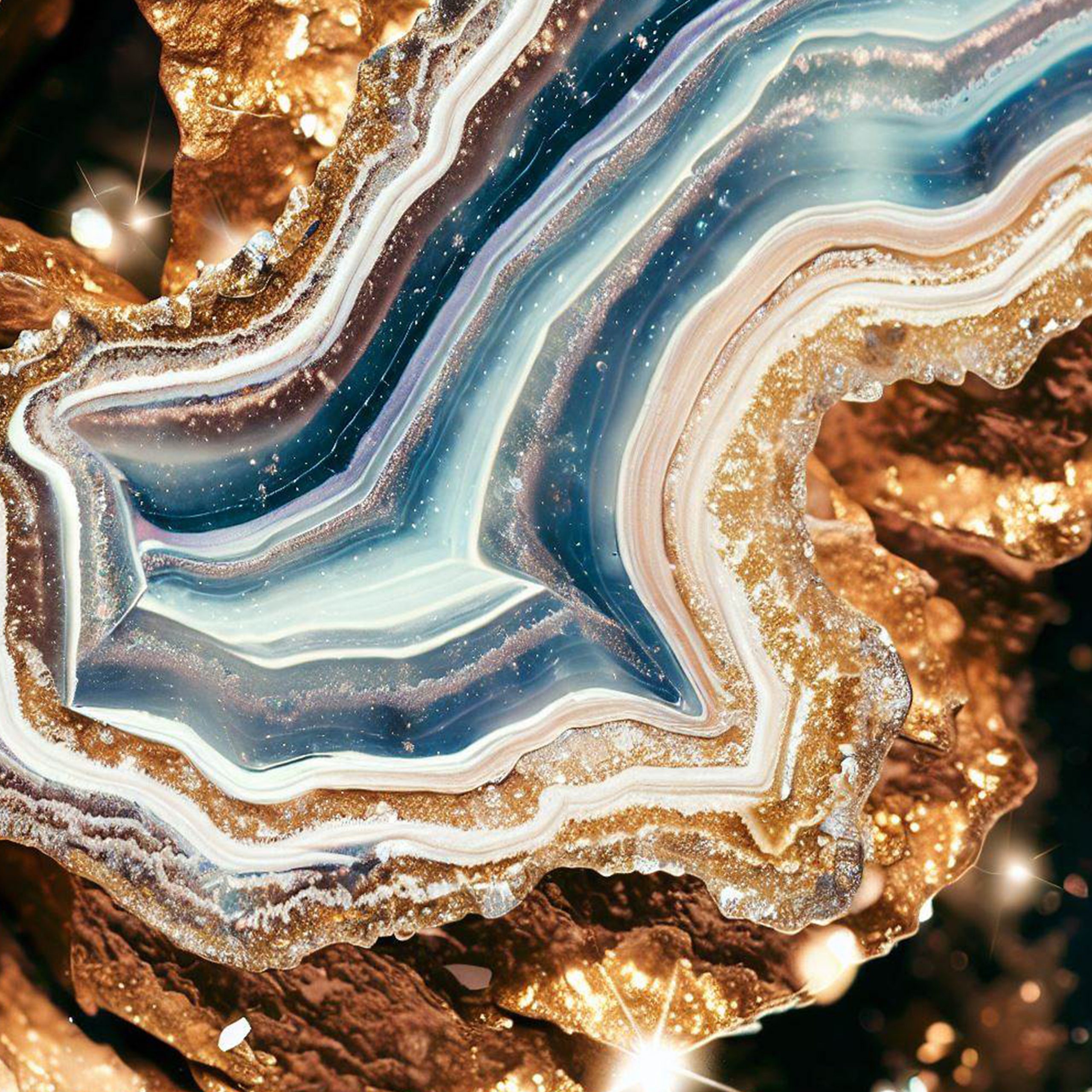 Fondo de geoda gris azulado y blanco con bordes de oro