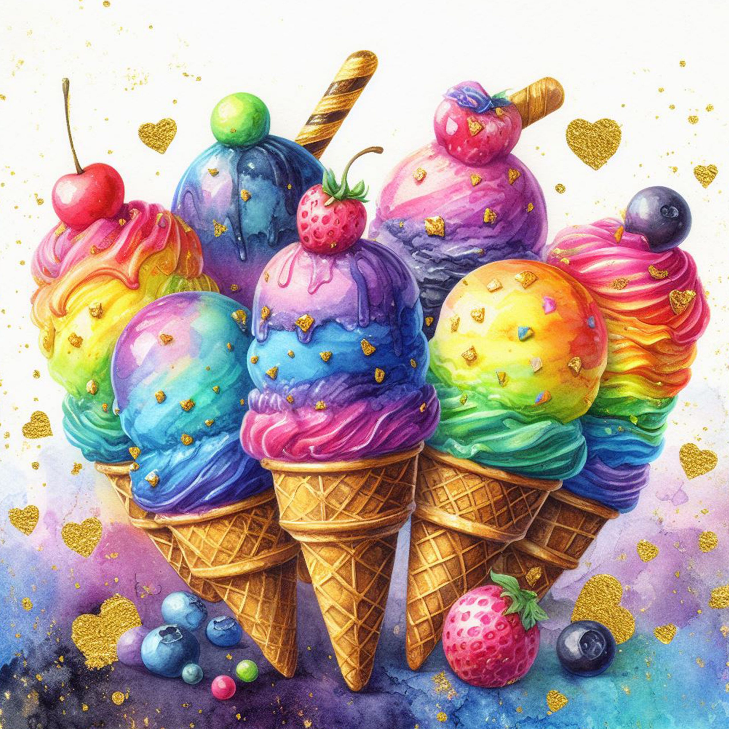Imagen de grupo de helados de colores y arcoiris