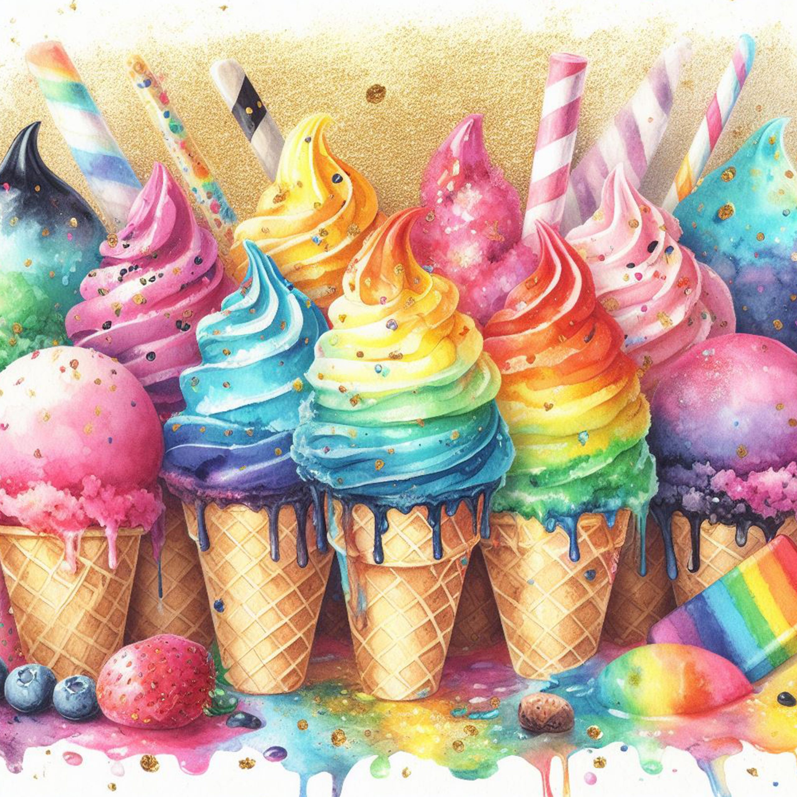 Imagen de hermosos helados de colores vibrantes y arcoiris