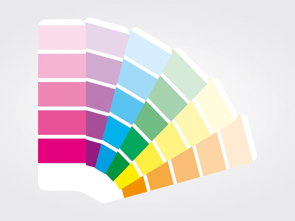 Es una paleta imagen vectorial de un abanico de cinco muestrarios de pintura.